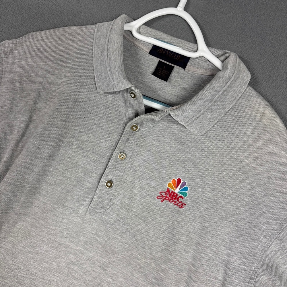 Antigua Polo Shirt Mens Large Gray NBC Sports Logo Embroidered Pique Cotton VTG